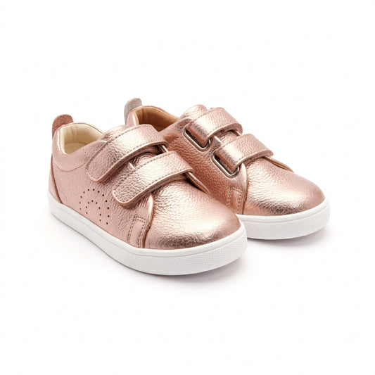 Old Soles 1021 Big Tot kids leather shoe in Lychee Metalic Pink with velcro strap detail