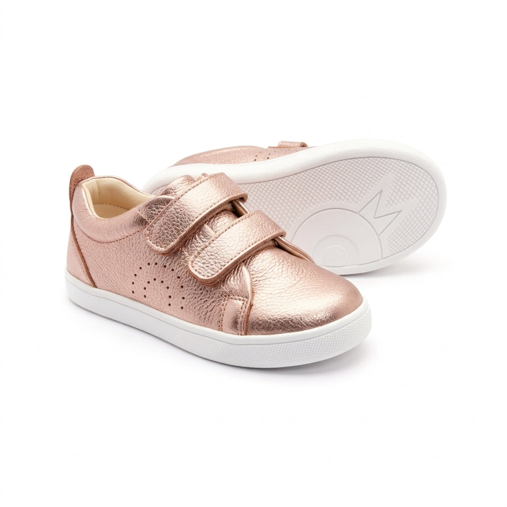 Old Soles 1021 Big Tot kids leather shoe in Lychee Metalic Pink with velcro strap detail