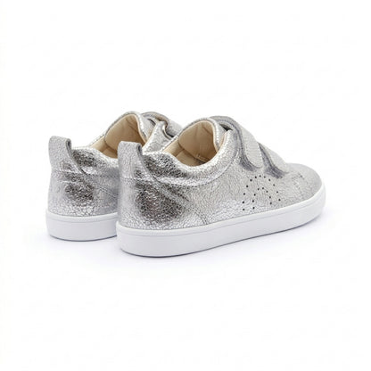 Old Soles 1021 Big Tot kids leather shoe in Silver Crackle with velcro strap detail