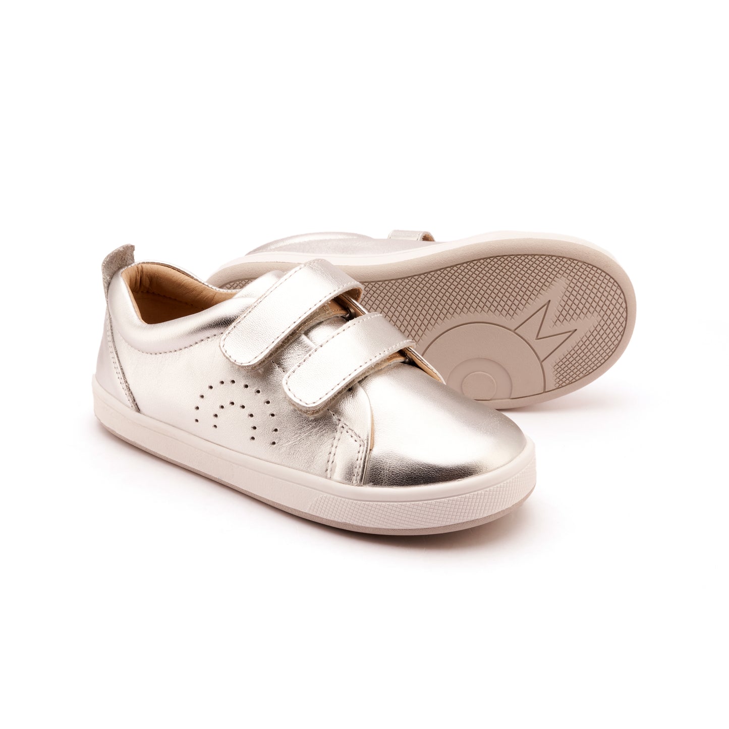 Old Soles 1021 Big Tot kids leather shoe in Silver with velcro strap detail
