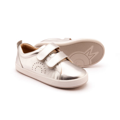 Old Soles 1021 Big Tot kids leather shoe in Silver with velcro strap detail