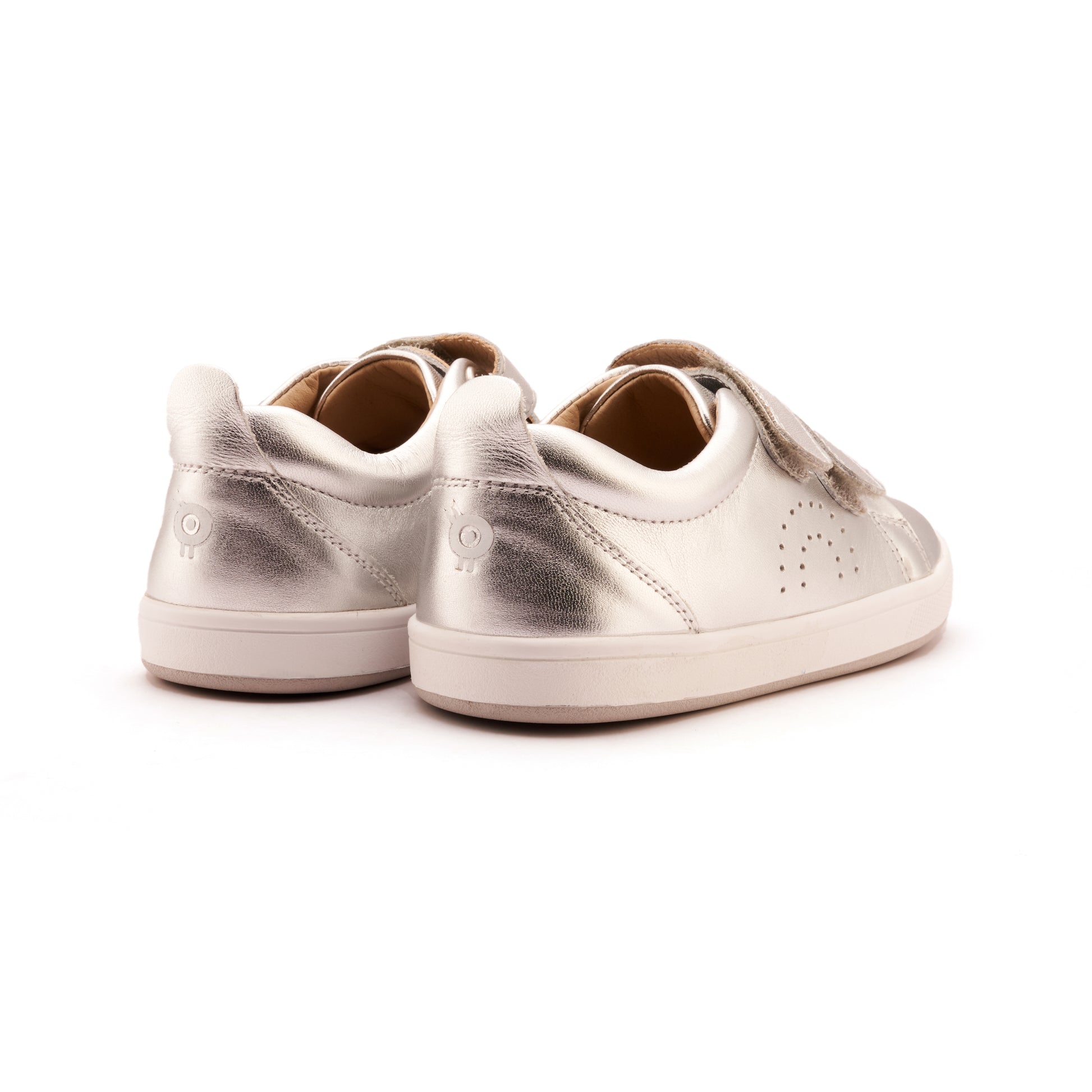 Old Soles 1021 Big Tot kids leather shoe in Silver with velcro strap detail