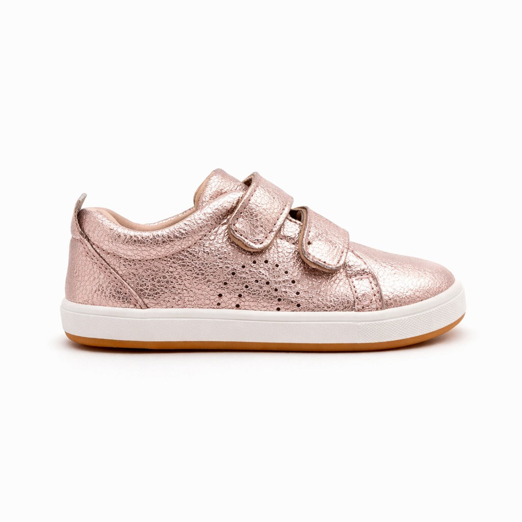 Old Soles 1021 Big Tot kids leather shoe in Lychee Metalic Pink with velcro strap detail
