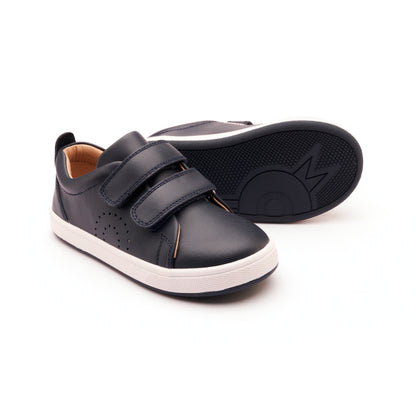 Old Soles 1021 Big Tot kids leather shoe in Navy with velcro strap detail