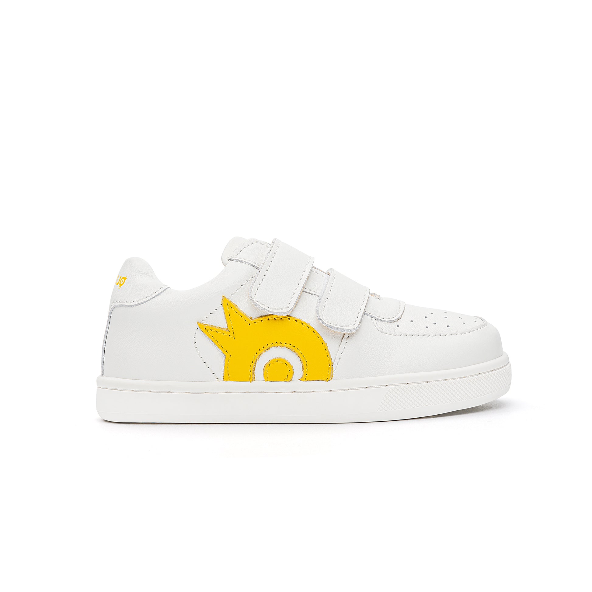 Old Soles 1023 Big O kids leather sneaker in Snow and Yellow with sporty detail