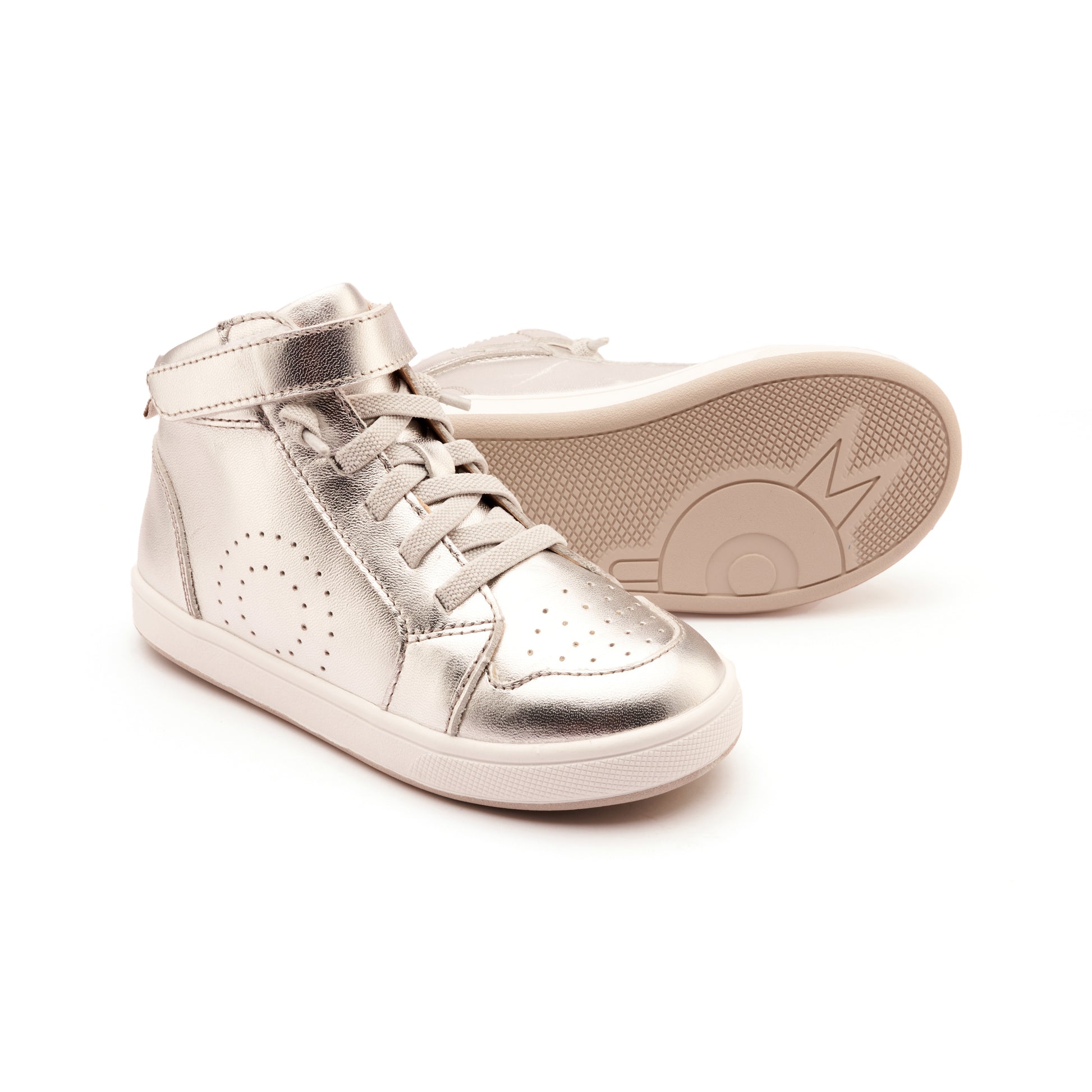 Old Soles 1030 The Skill kids leather shoe in Silver with sporty detail