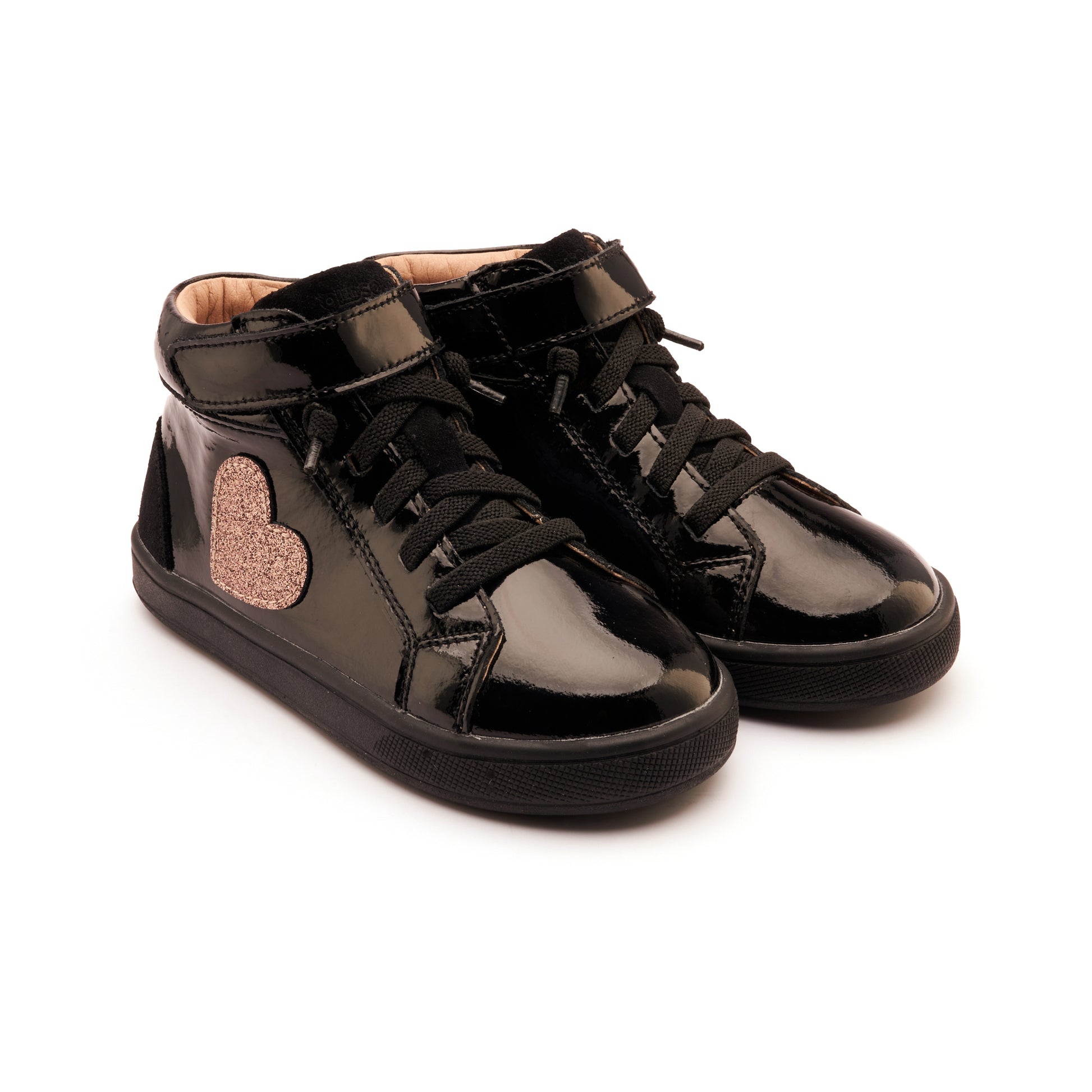 Old Soles 1031 Festive Kix kids leather sneaker in Black Patent, Black, and Glam Choc with sporty detail
