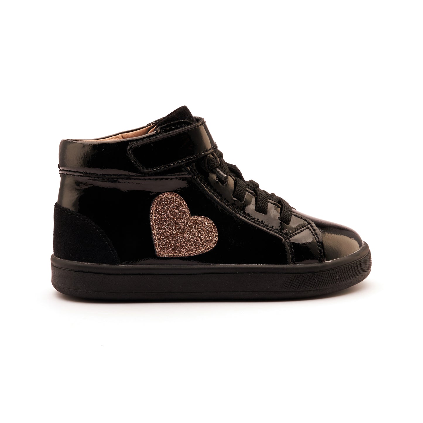 Old Soles 1031 Festive Kix kids leather sneaker in Black Patent, Black, and Glam Choc with sporty detail