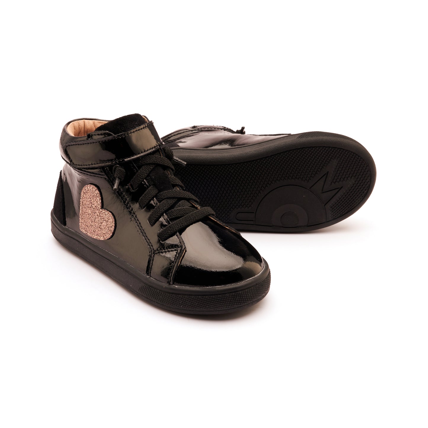 Old Soles 1031 Festive Kix kids leather sneaker in Black Patent, Black, and Glam Choc with sporty detail