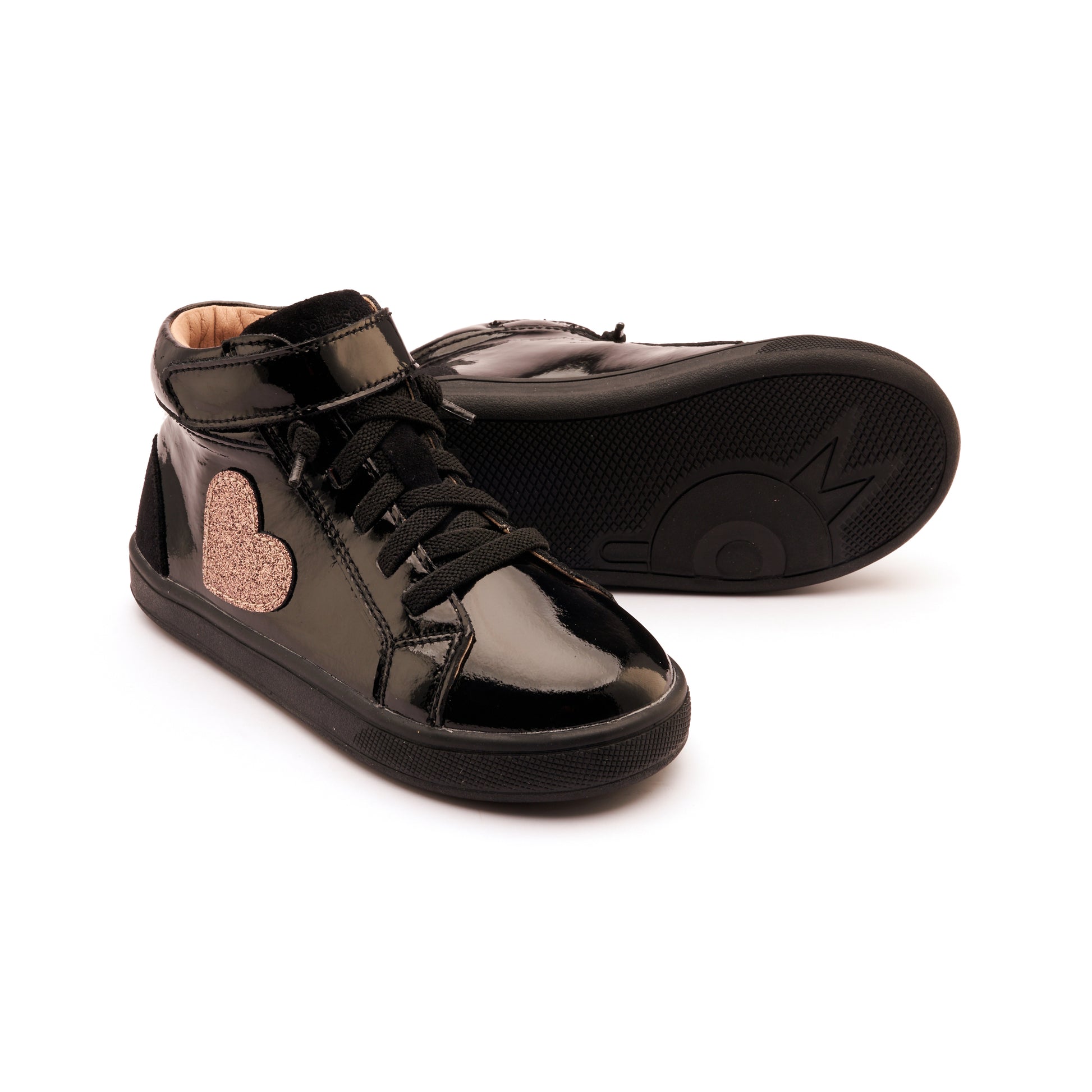 Old Soles 1031 Festive Kix kids leather sneaker in Black Patent, Black, and Glam Choc with sporty detail