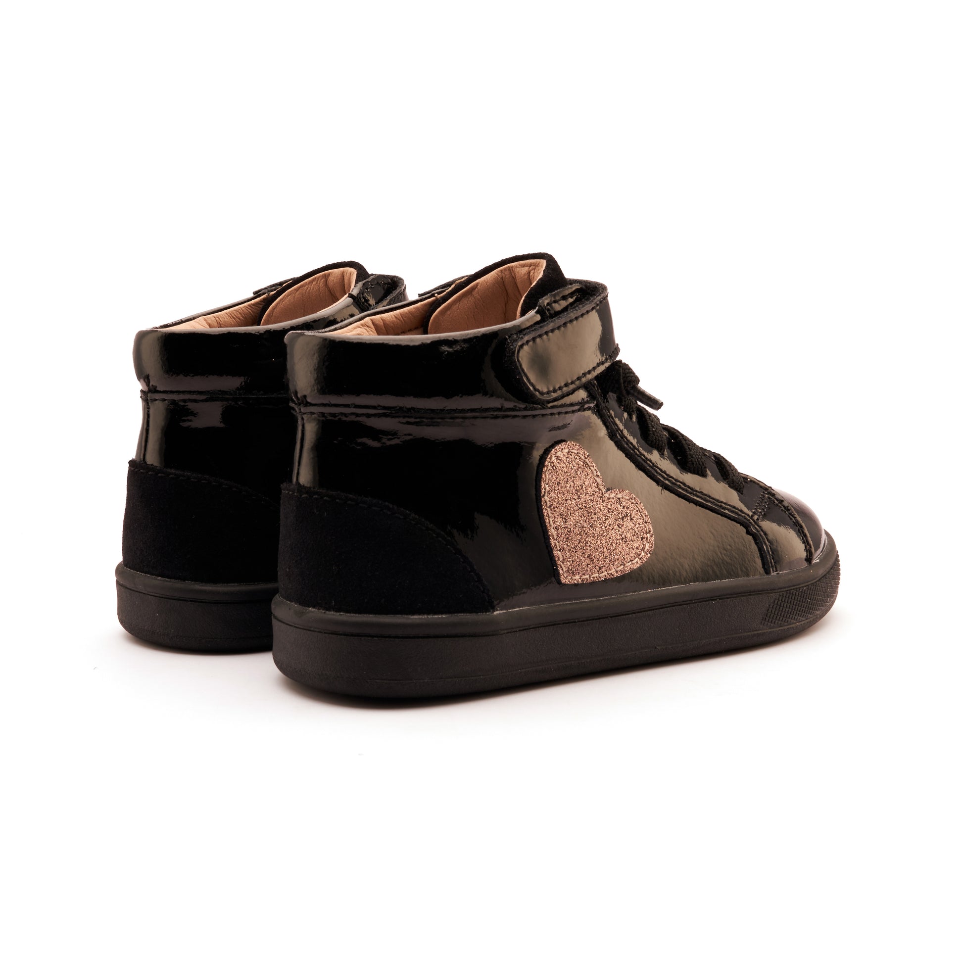 Old Soles 1031 Festive Kix kids leather sneaker in Black Patent, Black, and Glam Choc with sporty detail