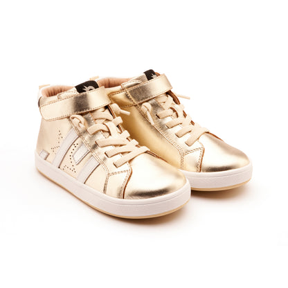 Old Soles 1035 Challenger kids leather sneaker in Gold and Snow and Silver with classic detail