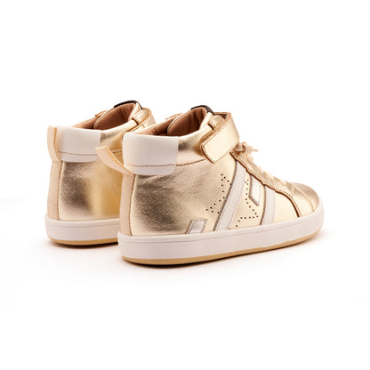 Old Soles 1035 Challenger kids leather sneaker in Gold and Snow and Silver with classic detail