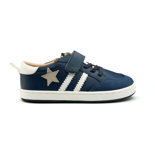 Old Soles 1041 WOS Runner kids leather sneaker in Denim and Gris and Snow with sporty detail