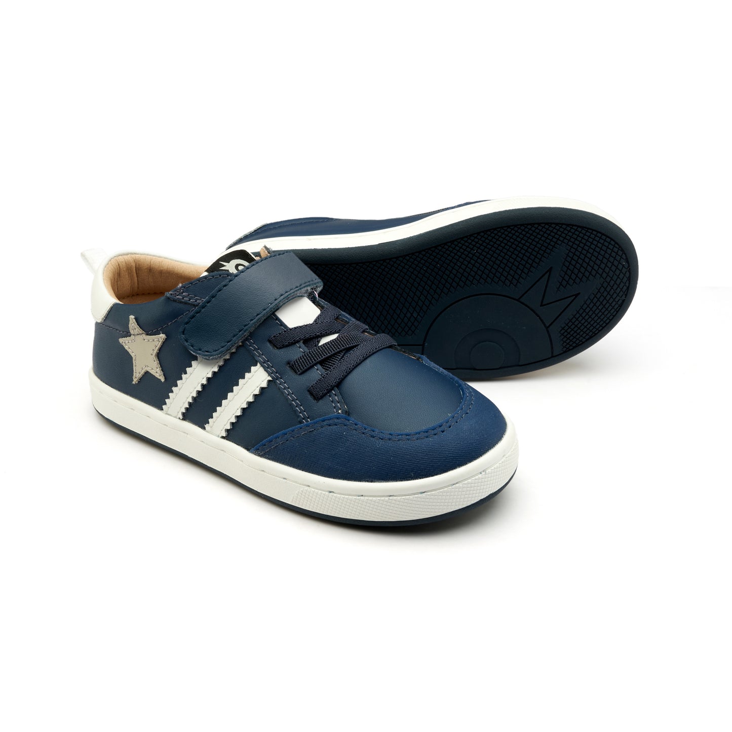 Old Soles 1041 WOS Runner kids leather sneaker in Denim and Gris and Snow with sporty detail