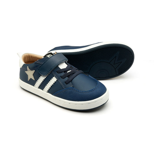 Old Soles 1041 WOS Runner kids leather sneaker in Denim and Gris and Snow with sporty detail
