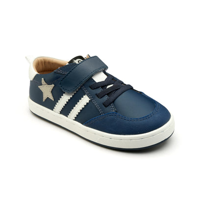 Old Soles 1041 WOS Runner kids leather sneaker in Denim and Gris and Snow with sporty detail
