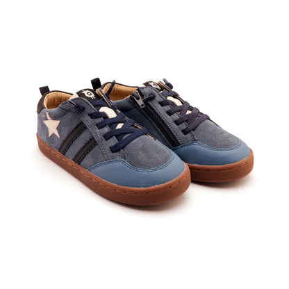 Old Soles 1041 WOS Runner kids leather sneaker in Denim Suede and Sporco and Black with sporty detail