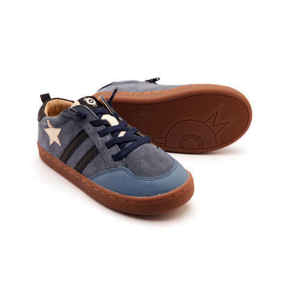 Old Soles 1041 WOS Runner kids leather sneaker in Denim Suede and Sporco and Black with sporty detail