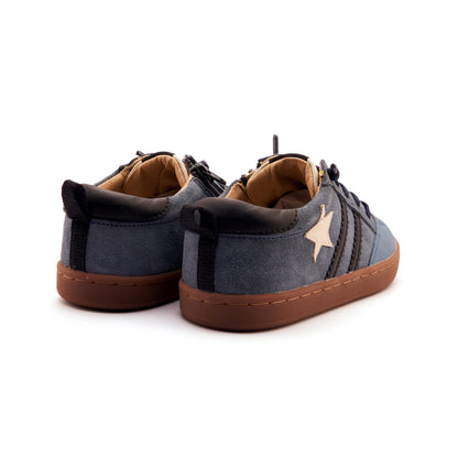 Old Soles 1041 WOS Runner kids leather sneaker in Denim Suede and Sporco and Black with sporty detail