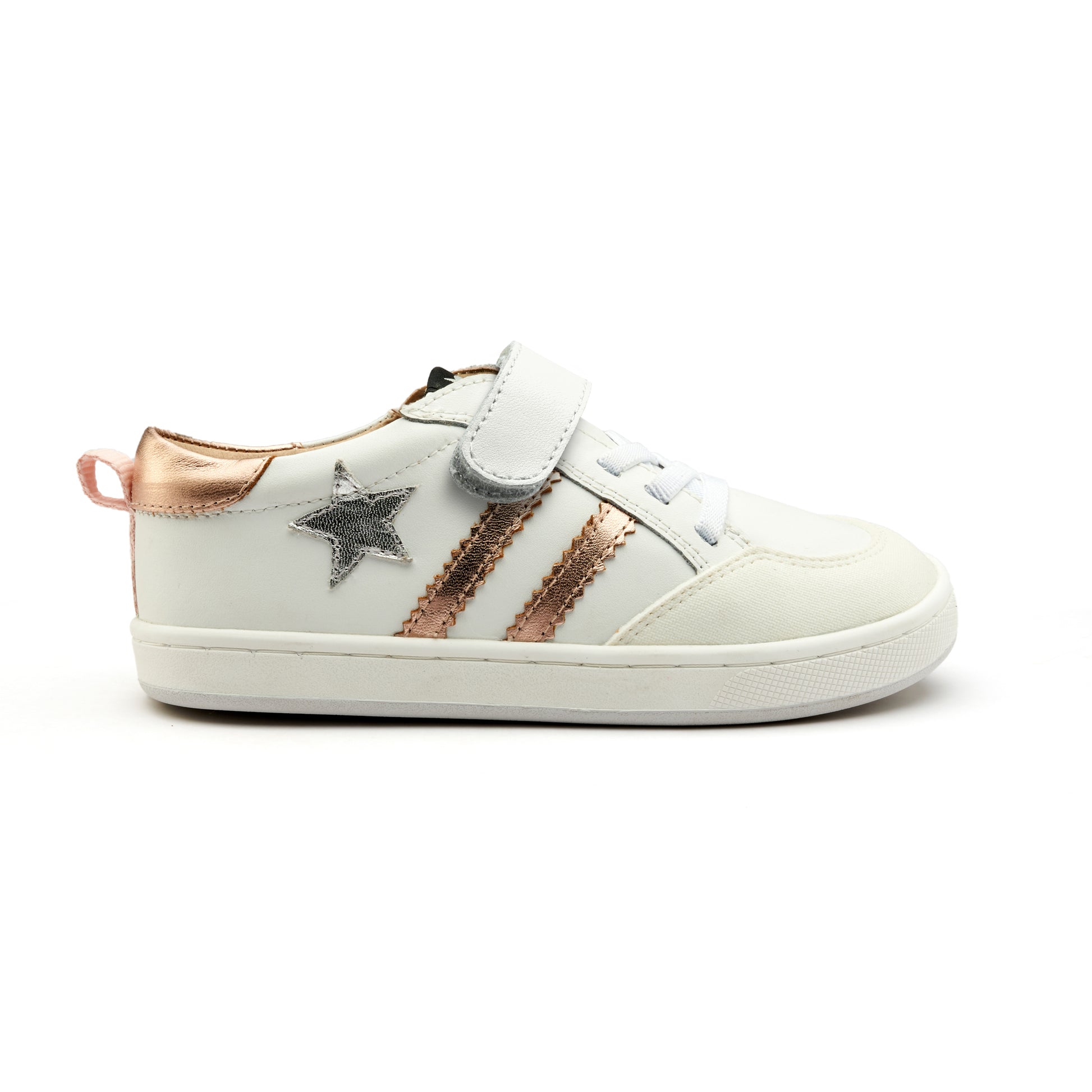 Old Soles 1041 WOS Runner kids leather sneaker in Snow and Copper and Silver with sporty detail