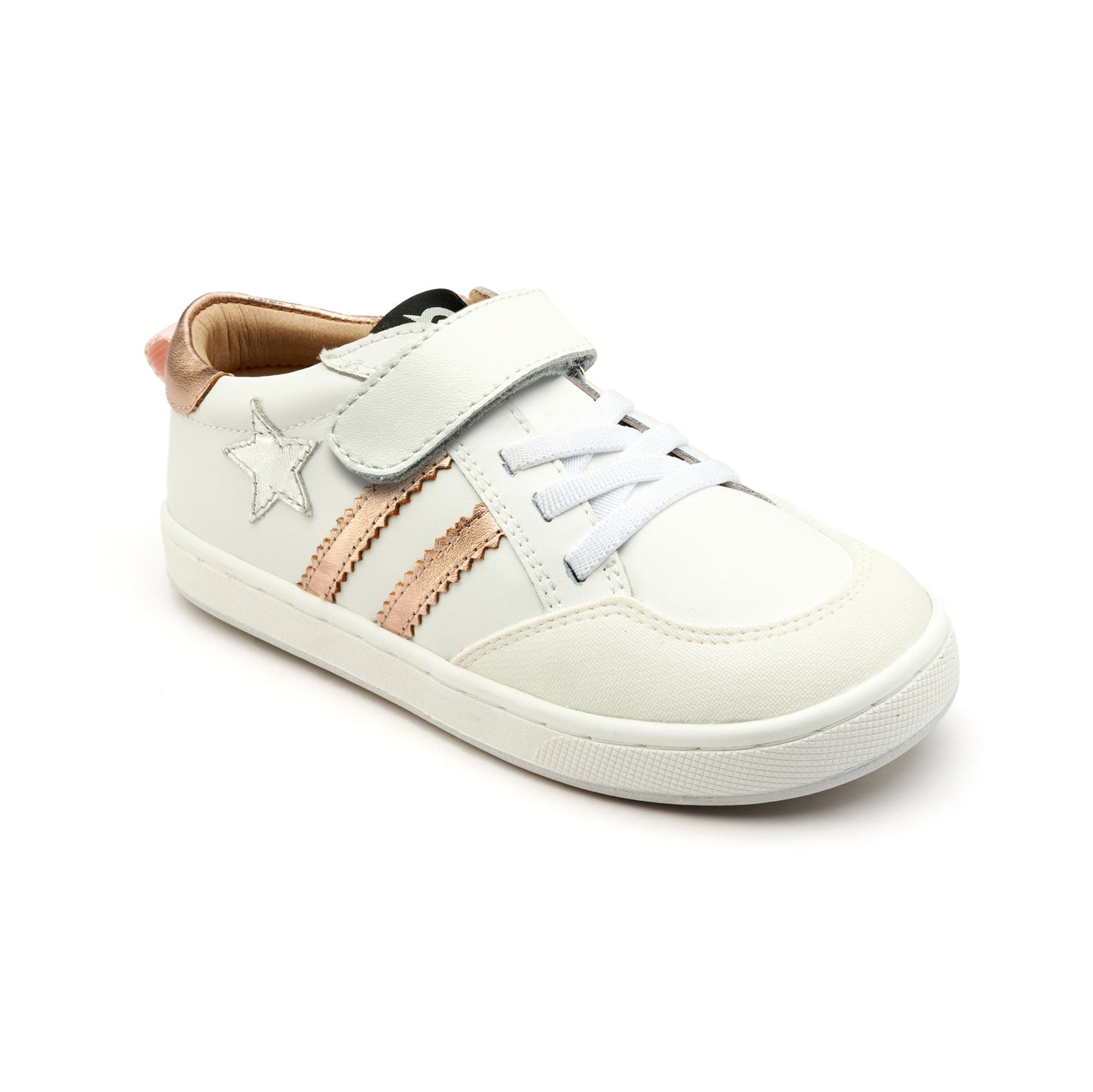 Old Soles 1041 WOS Runner kids leather sneaker in Snow and Copper and Silver with sporty detail