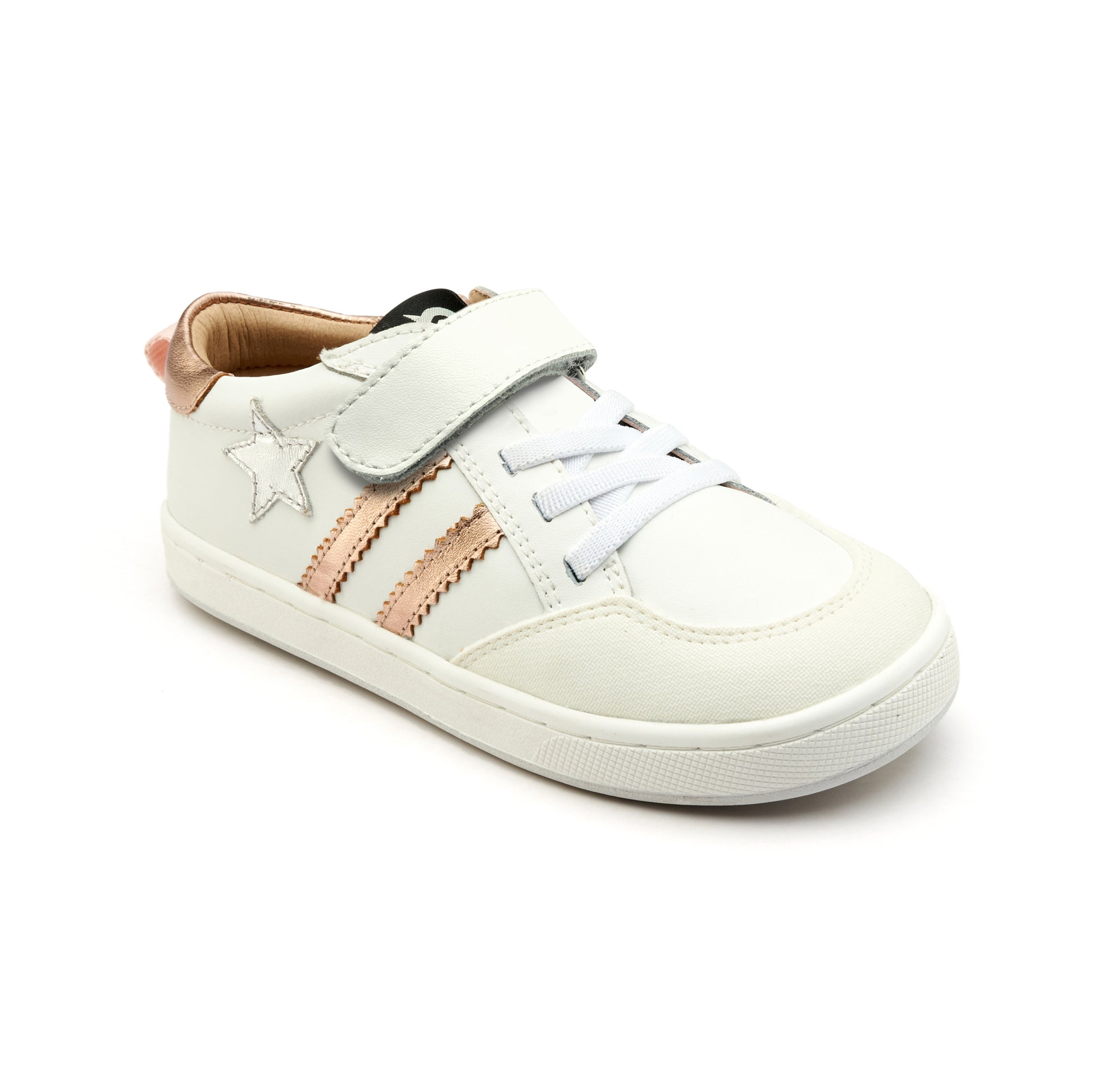 Old Soles 1041 WOS Runner kids leather sneaker in Snow and Copper and Silver with sporty detail