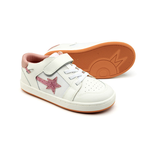 Old Soles 1045S Star Runner kids leather sneaker in Snow, Glam Pink, and Light Pink with sporty detail