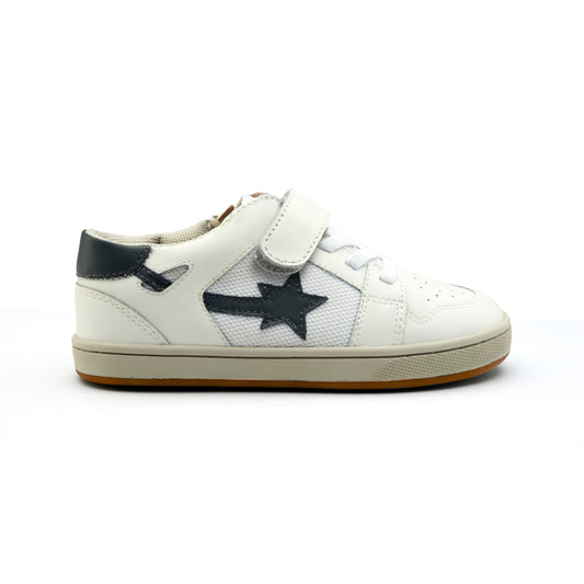 Old Soles 1045S Star Runner kids leather sneaker in Snow and Navy with sporty detail