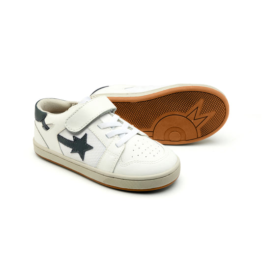 Old Soles 1045S Star Runner kids leather sneaker in Snow and Navy with sporty detail