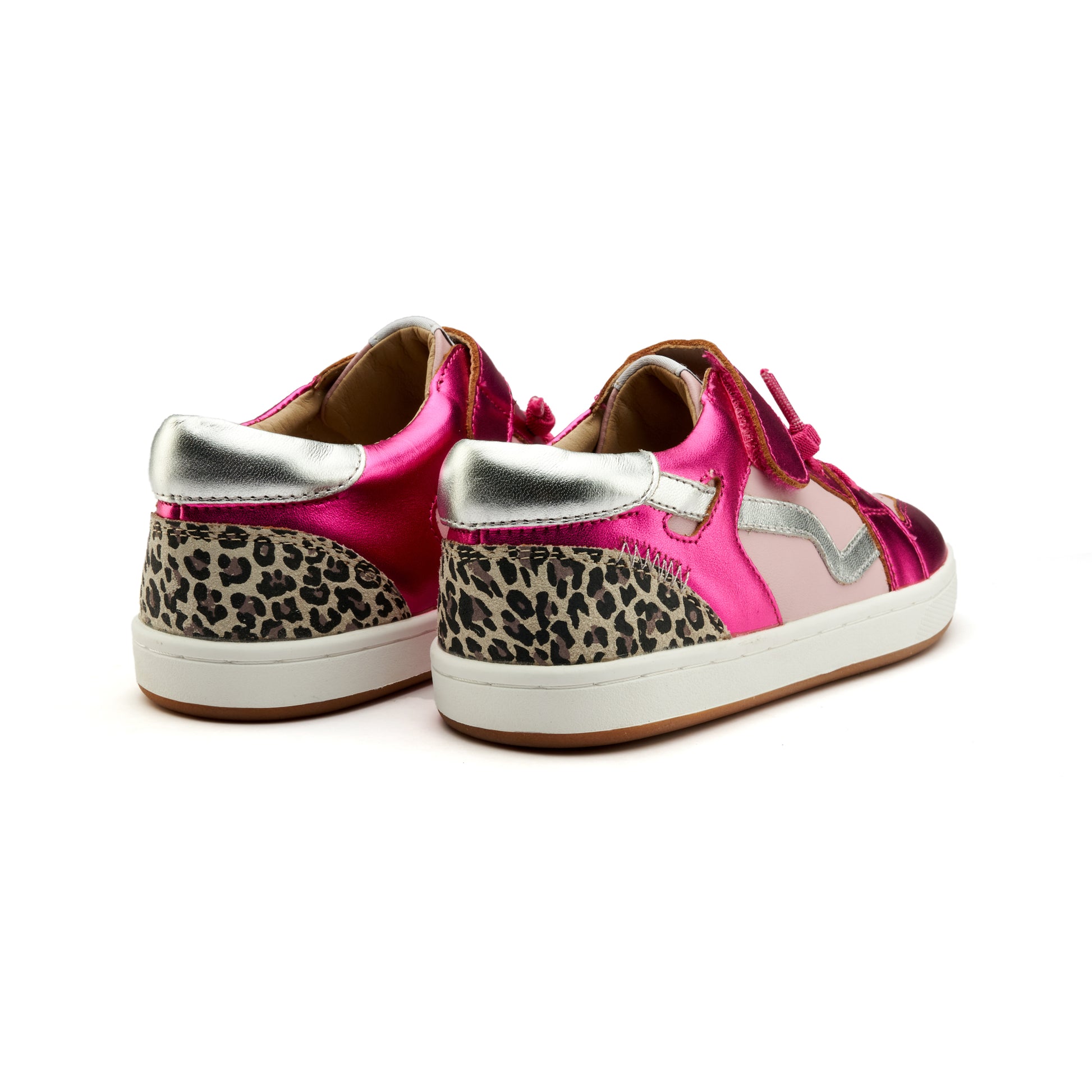 Old Soles 1046 Field Runner kids leather sneaker in Fuchsia Foil and Chalk Pink with sporty detail