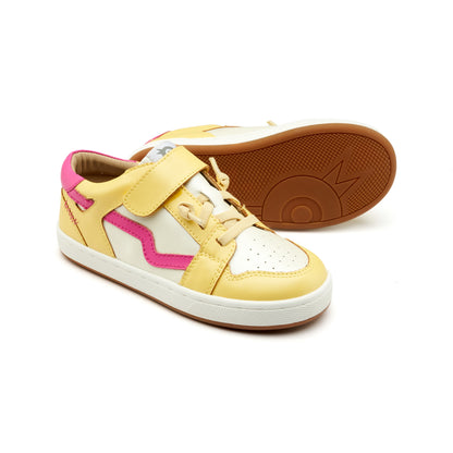 Old Soles 1046 Field Runner kids leather sneaker in Lemon and Nacardo Blanco and Candy with sporty detail