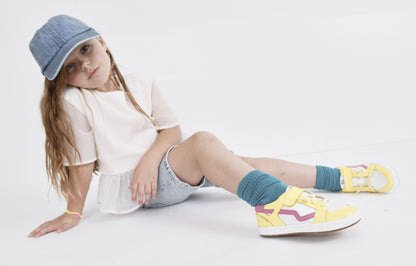 Old Soles 1046 Field Runner kids leather sneaker in Snow and Taupe and Navy with sporty detail