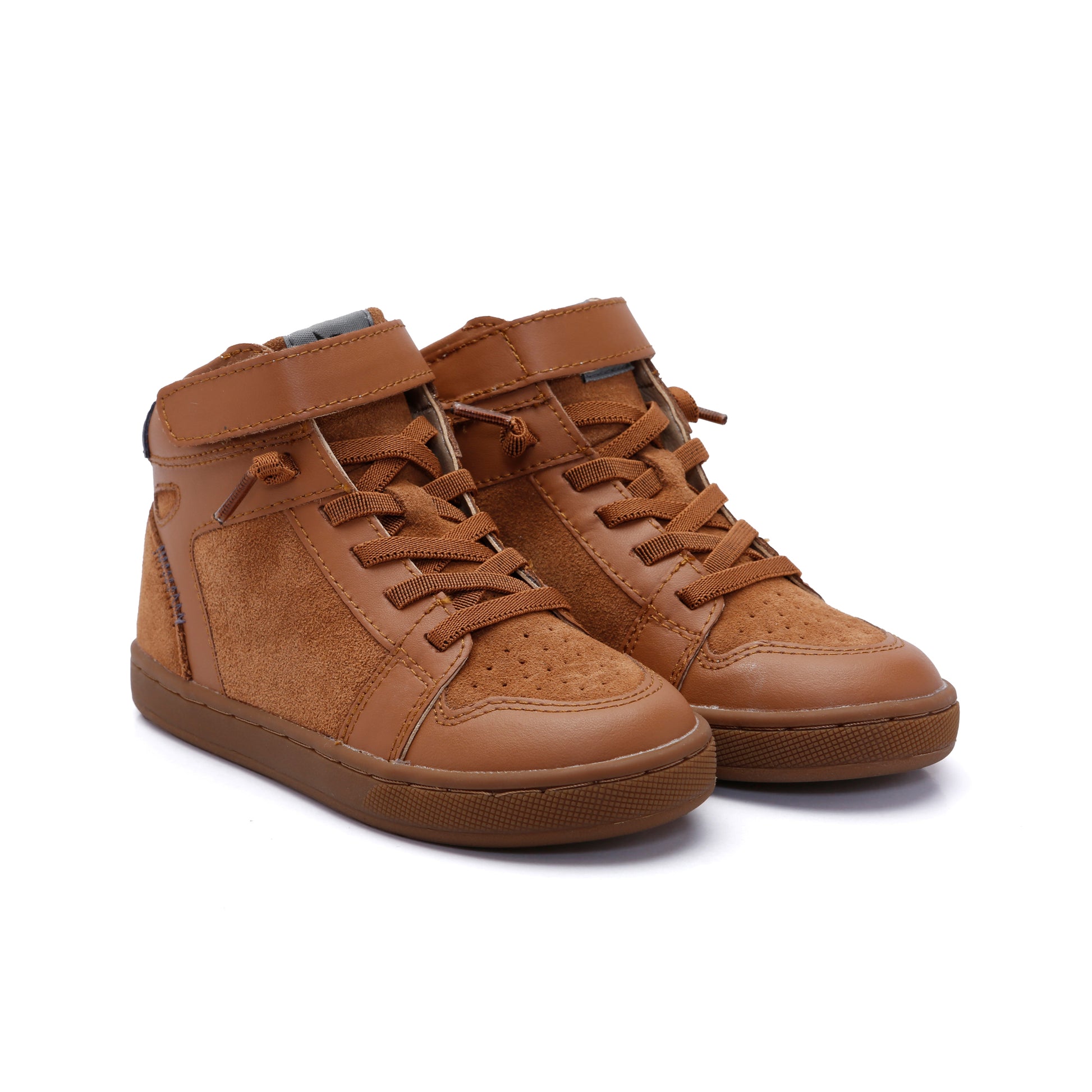 Old Soles 1057 High Jump kids leather shoe in Tan and Navy with sporty detail