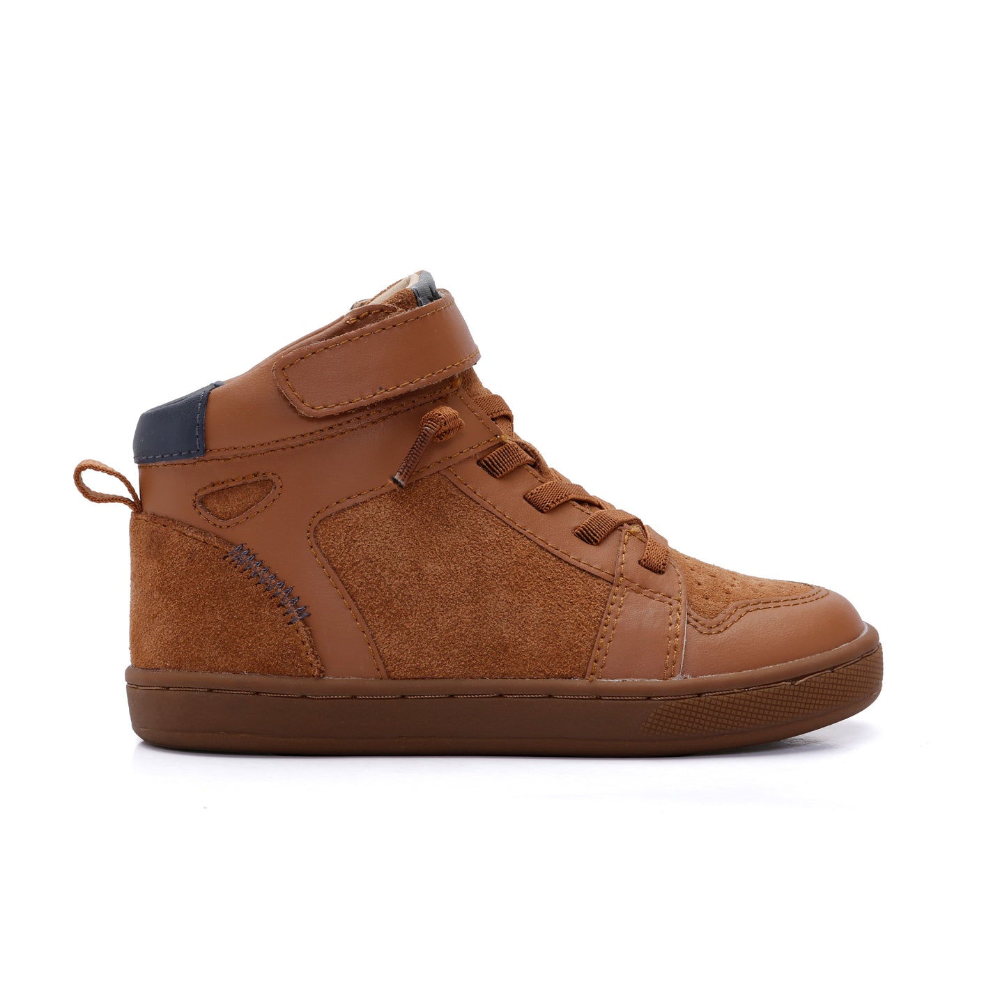 Old Soles 1057 High Jump kids leather shoe in Tan and Navy with sporty detail