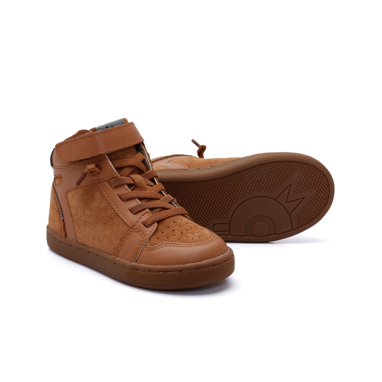 Old Soles 1057 High Jump kids leather shoe in Tan and Navy with sporty detail