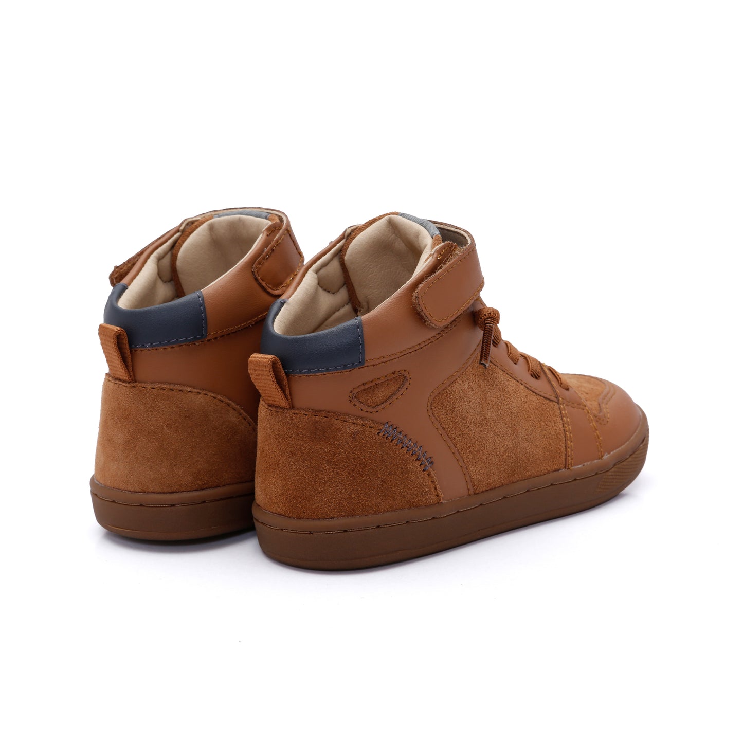 Old Soles 1057 High Jump kids leather shoe in Tan and Navy with sporty detail