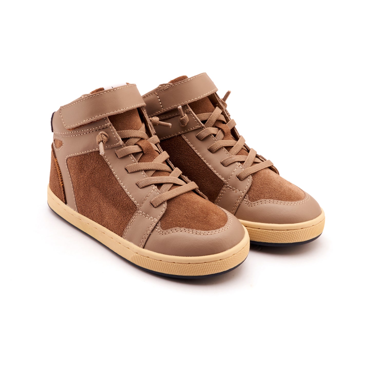 Old Soles 1057 High Jump kids leather shoe in Taupe and Navy with sporty detail