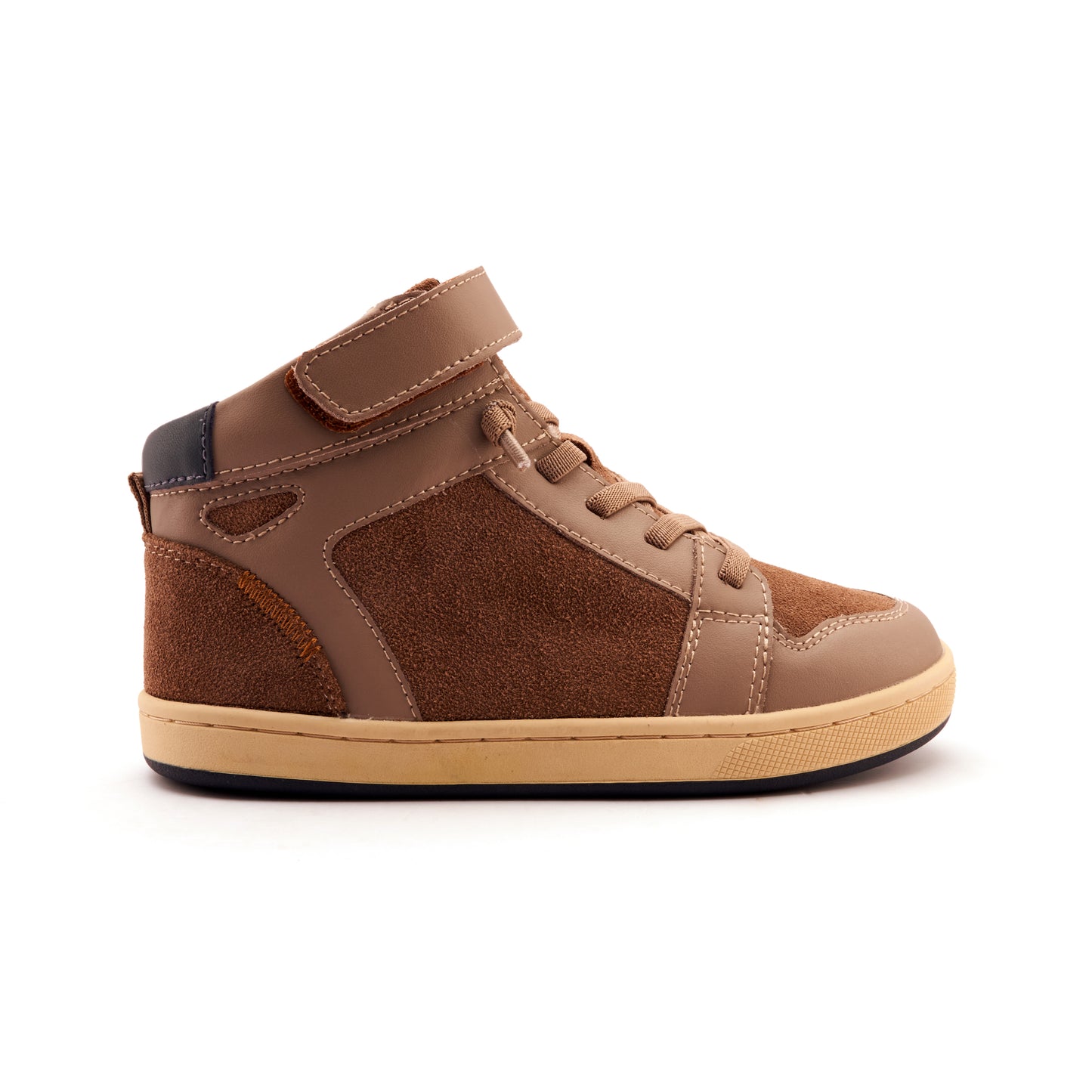 Old Soles 1057 High Jump kids leather shoe in Taupe and Navy with sporty detail