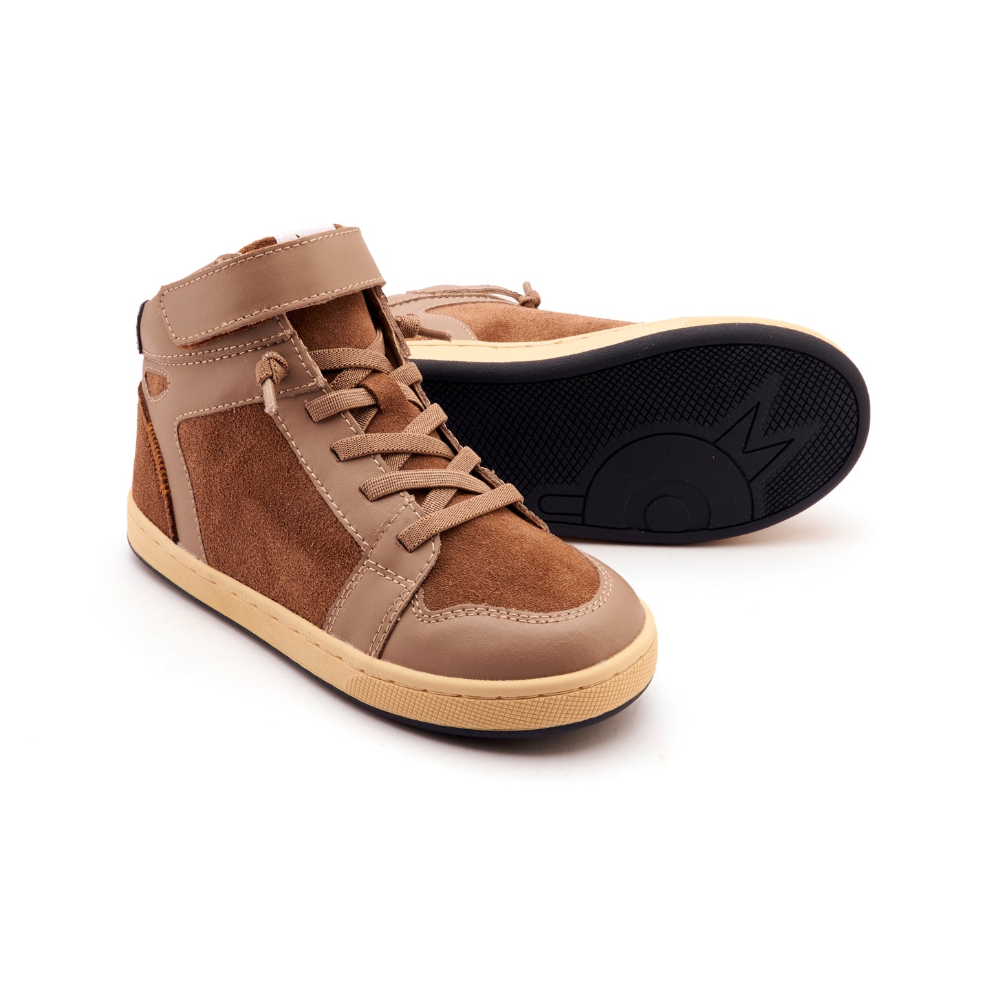 Old Soles 1057 High Jump kids leather shoe in Taupe and Navy with sporty detail