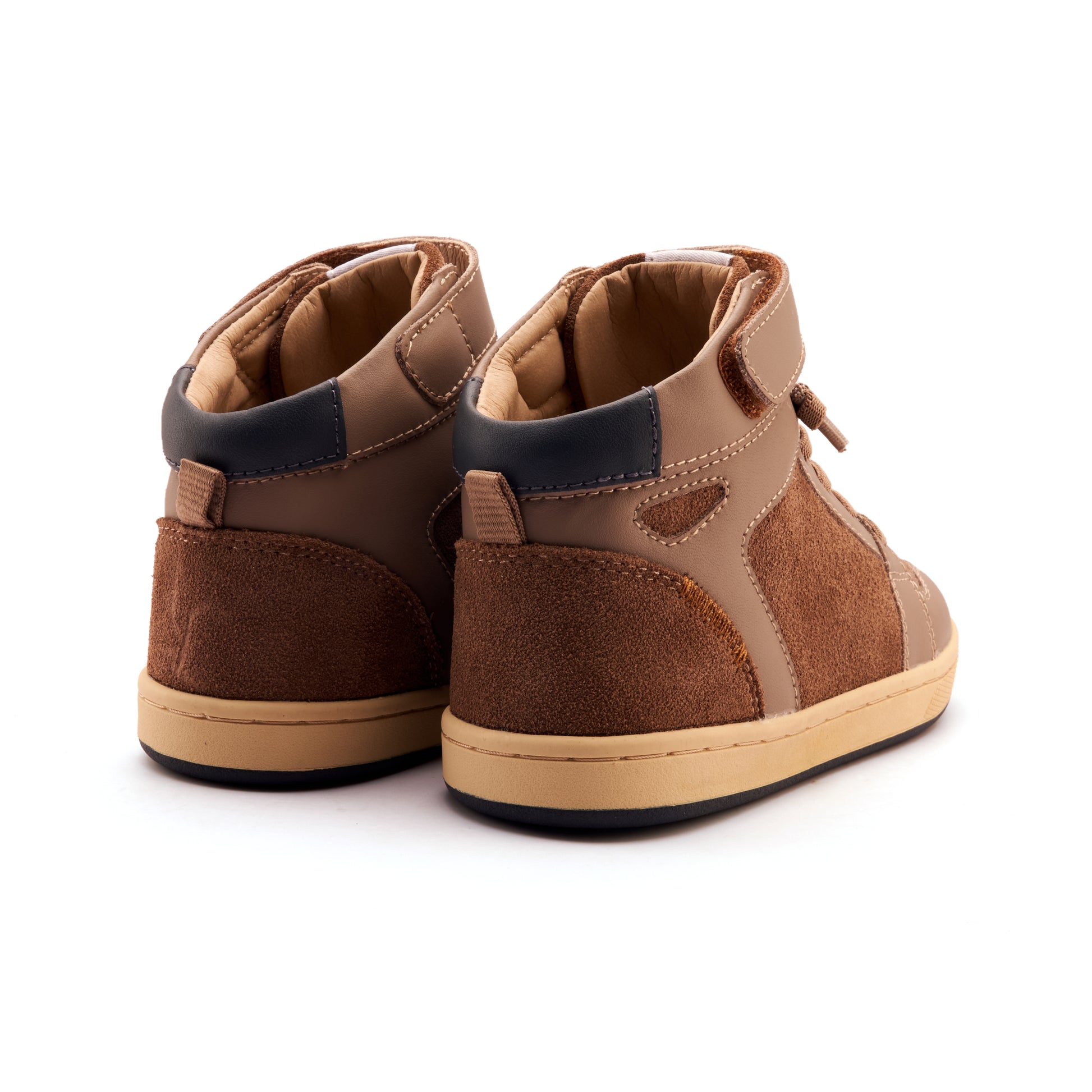 Old Soles 1057 High Jump kids leather shoe in Taupe and Navy with sporty detail