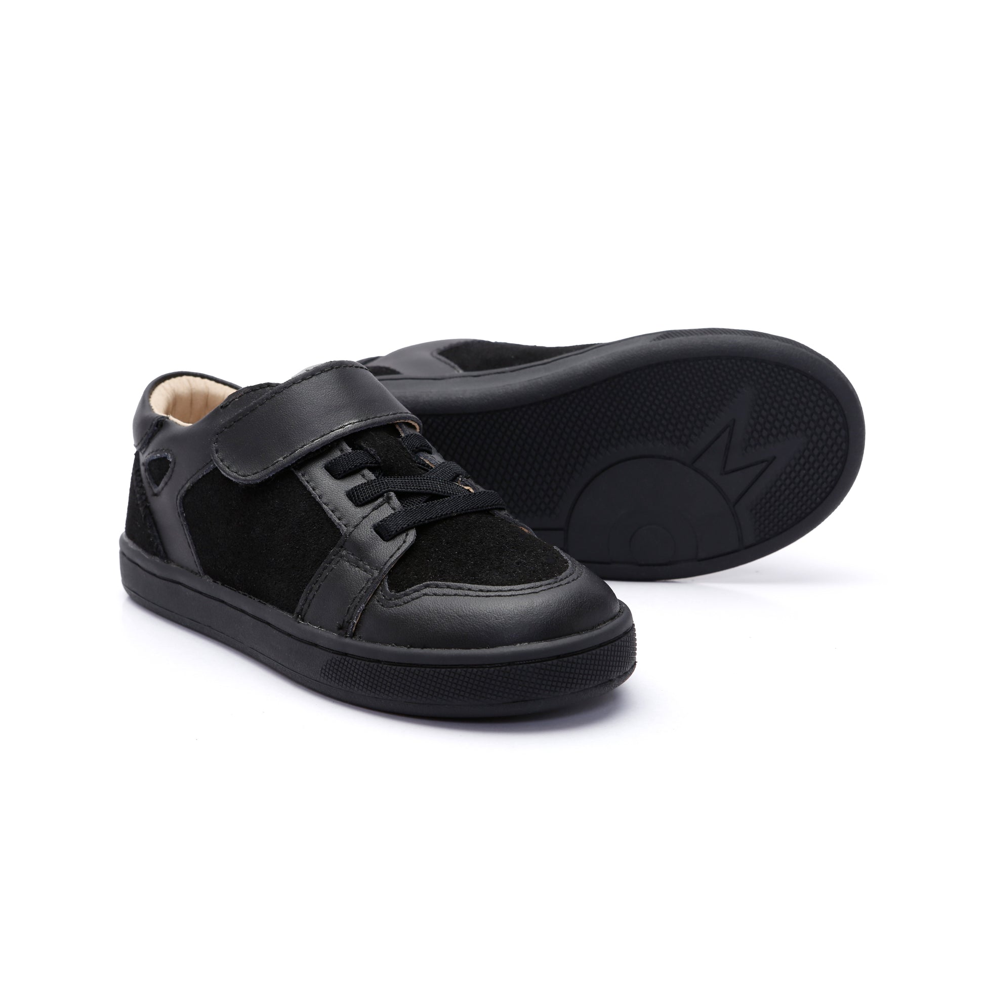 Old Soles 1059 City Trainer kids leather sneaker in Black and Black with sporty detail