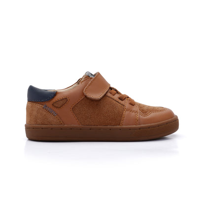 Old Soles 1059 City Trainer kids leather sneaker in Tan and Navy with sporty detail