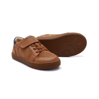 Old Soles 1059 City Trainer kids leather sneaker in Tan and Navy with sporty detail