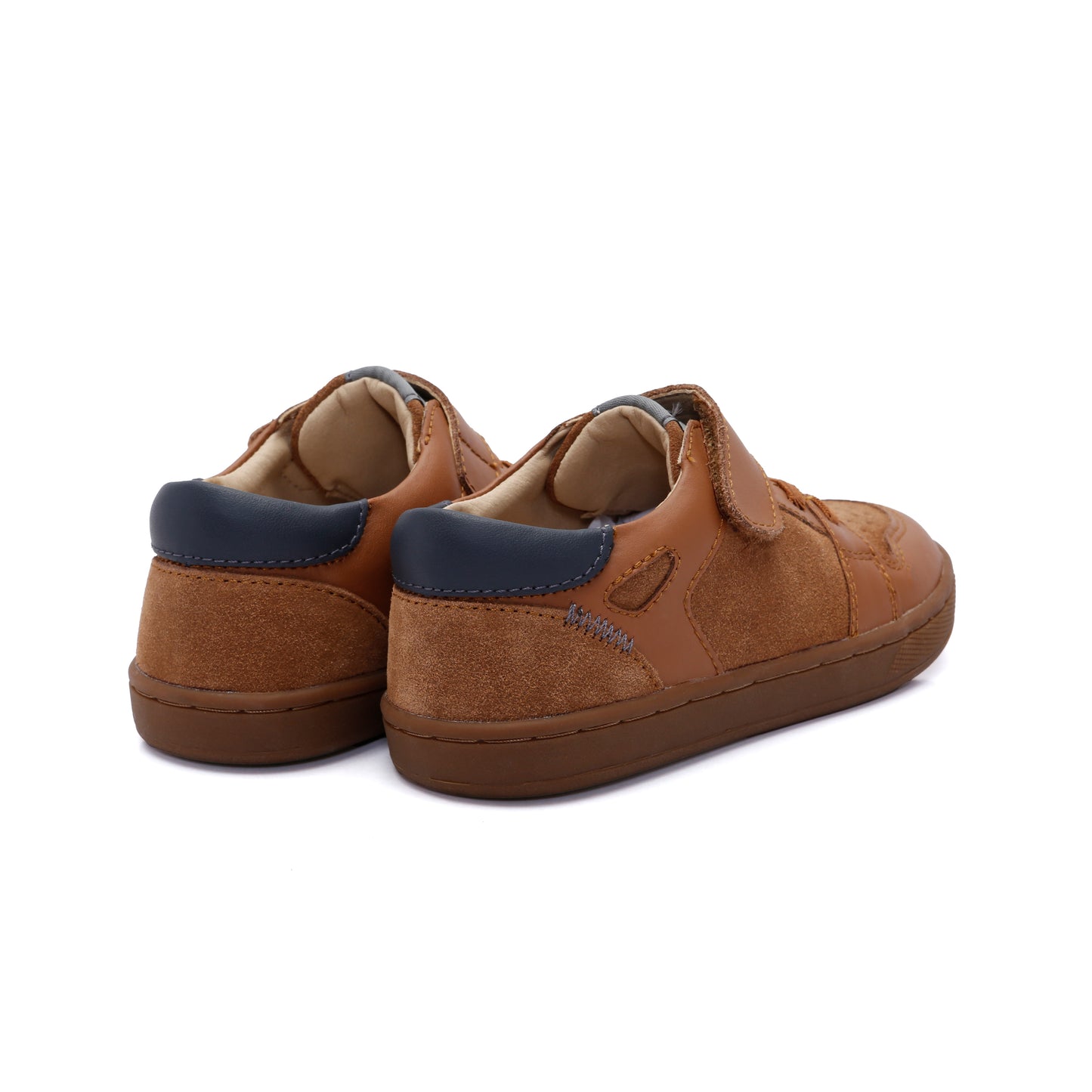 Old Soles 1059 City Trainer kids leather sneaker in Tan and Navy with sporty detail