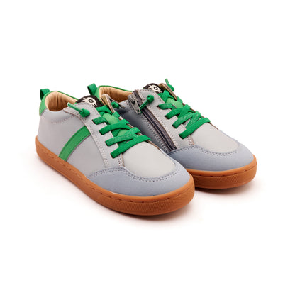 Old Soles 1066 Urban Road kids leather sneaker in Dusty Blue and Neon Green with sporty detail