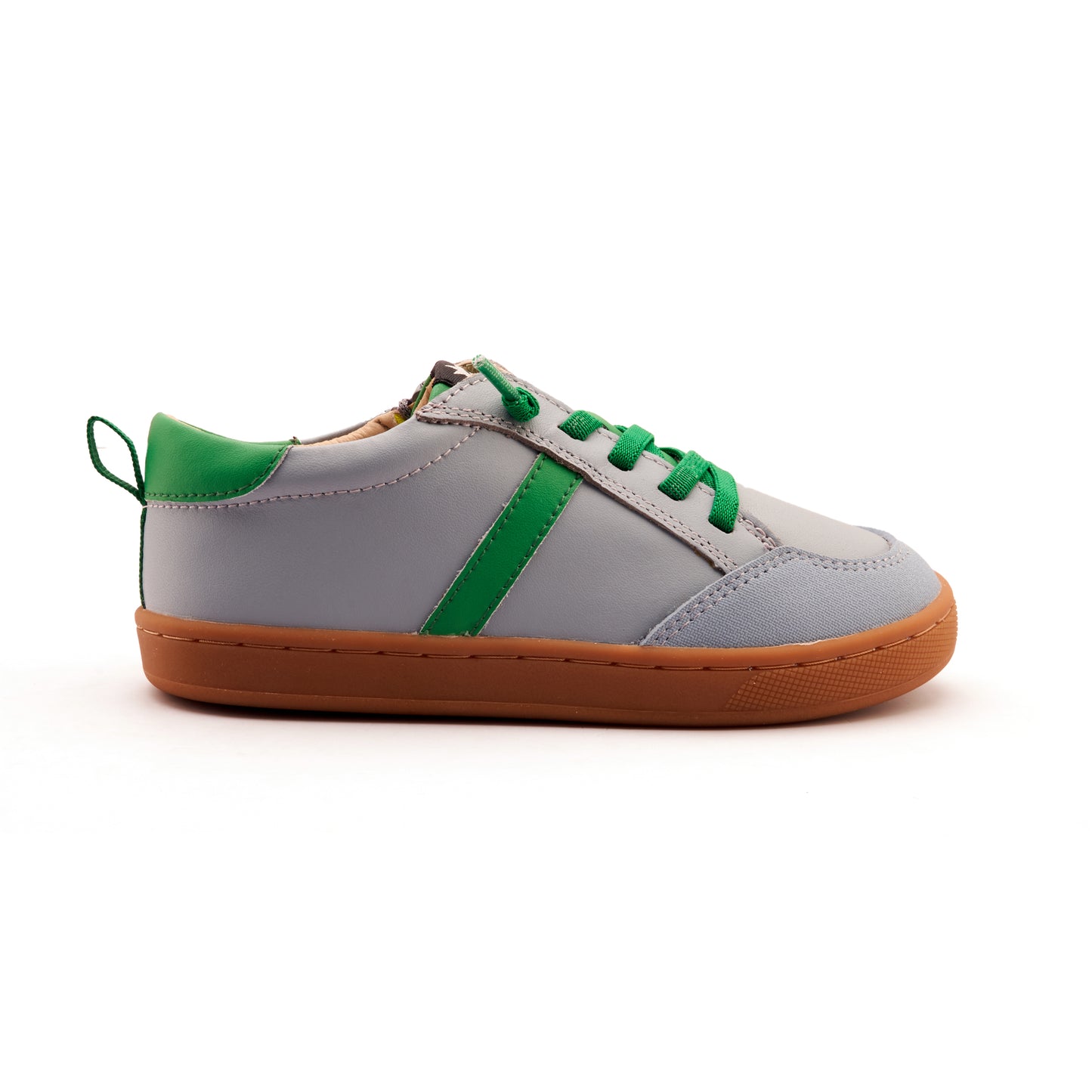 Old Soles 1066 Urban Road kids leather sneaker in Dusty Blue and Neon Green with sporty detail