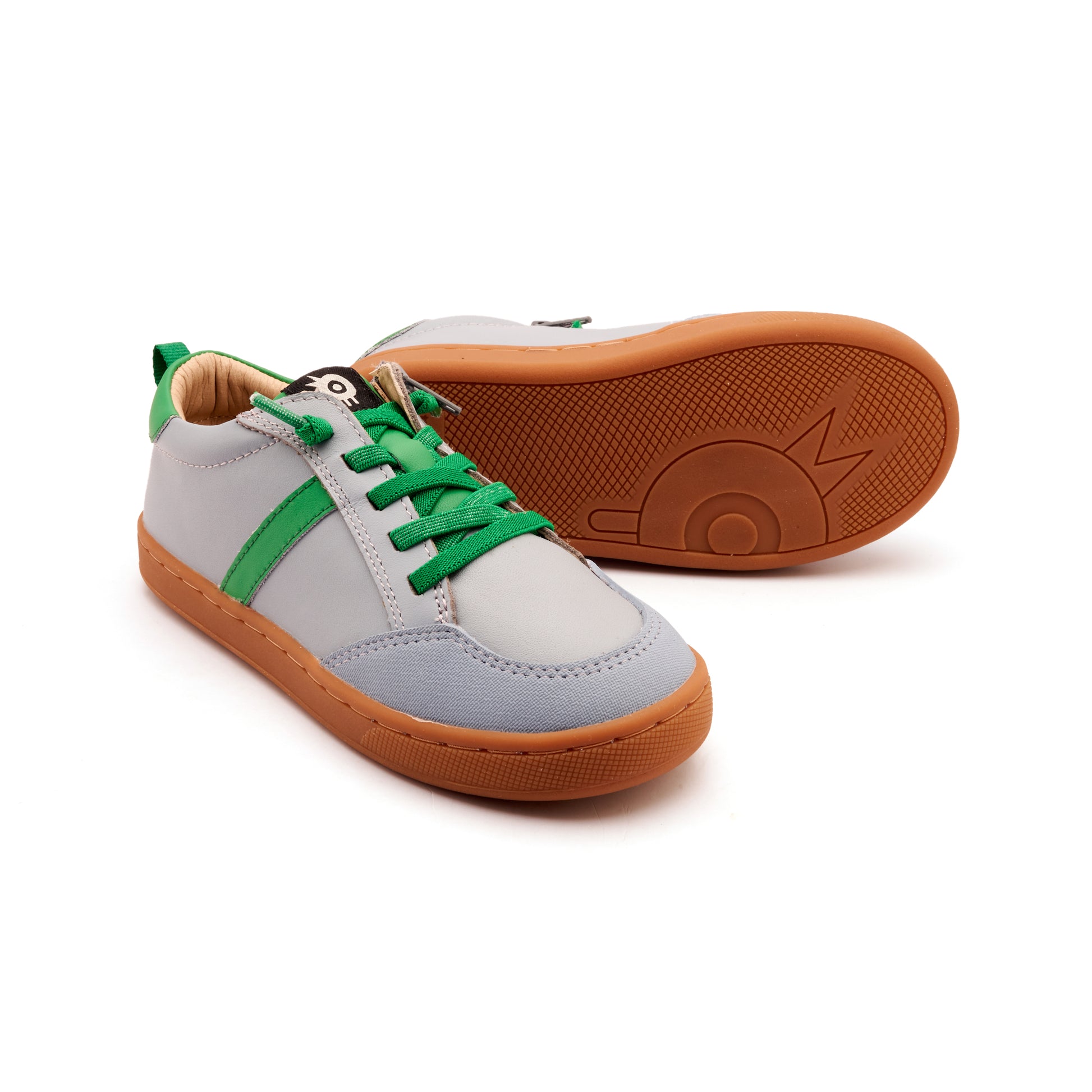 Old Soles 1066 Urban Road kids leather sneaker in Dusty Blue and Neon Green with sporty detail