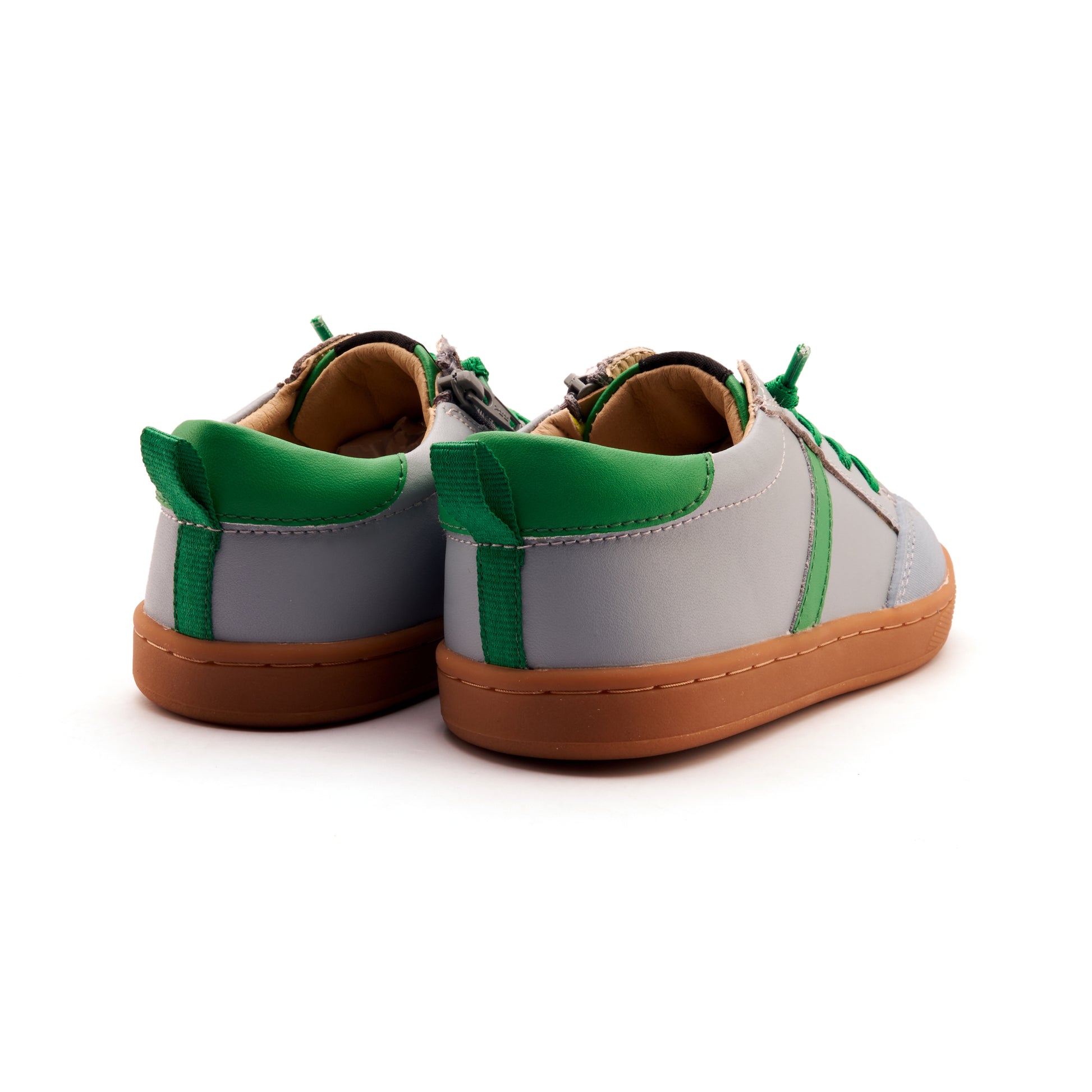 Old Soles 1066 Urban Road kids leather sneaker in Dusty Blue and Neon Green with sporty detail