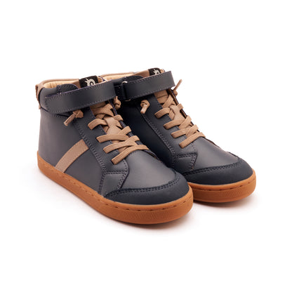 Old Soles 1067 Urban Roadway kids leather sneaker in Navy and Taupe with sporty detail